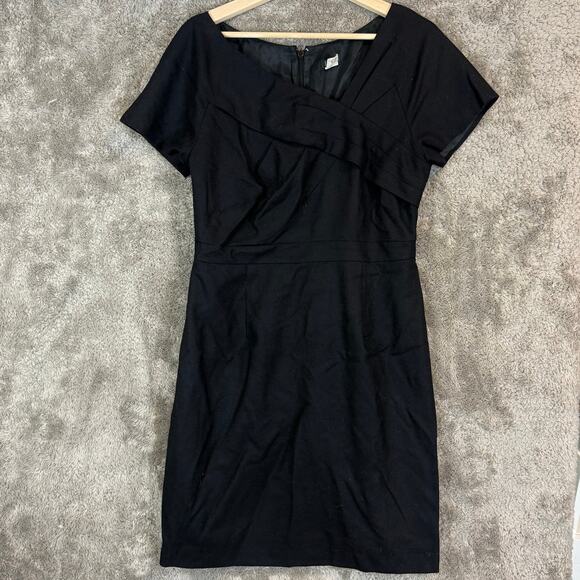 J. Crew Black Wool Dress Shift Sheath Size 12 Crossover Bodice Cap Sleeve - Picture 3 of 12